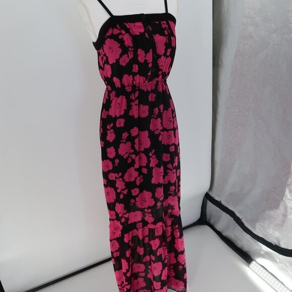 Kensie Pink Black Floral Maxi Dress Button Front XS - Picture 7 of 11